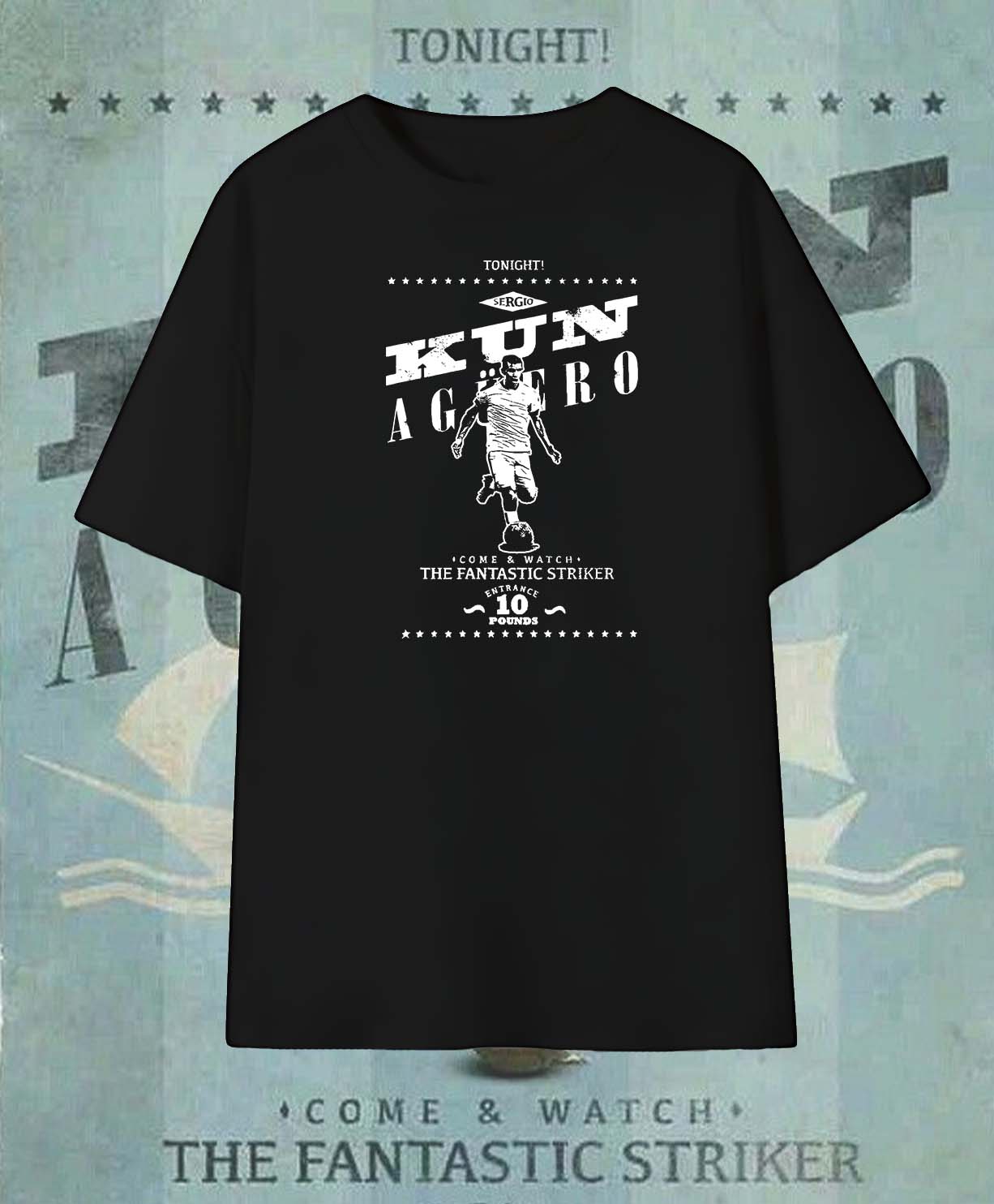 Retro Sergio Agüero Football Poster T-Shirt – Vintage Soccer Legend Graphic Tee Argentina Manchester City