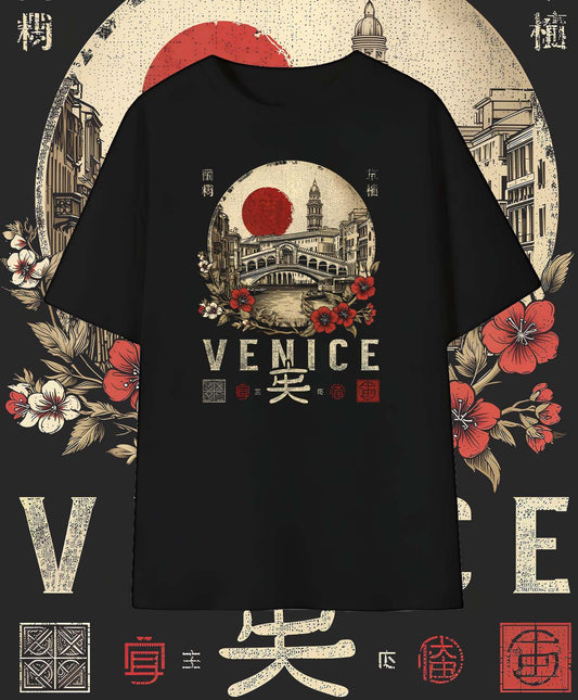 Japanese Style Venice Italy T-Shirt – Unique East Meets West Graphic Tee with City & Culture Fusion