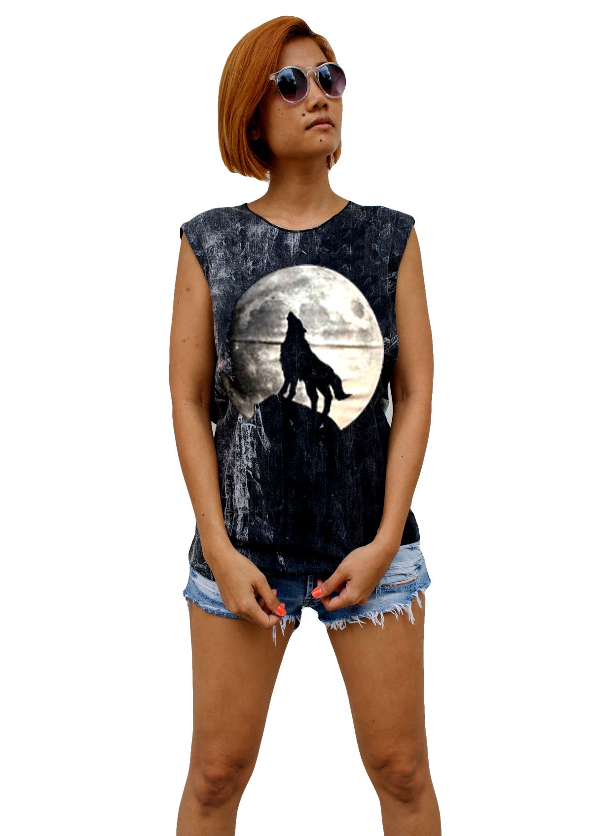 Ladies Wolf Moon Vest Tank-Top Singlet Sleeveless T-Shirt