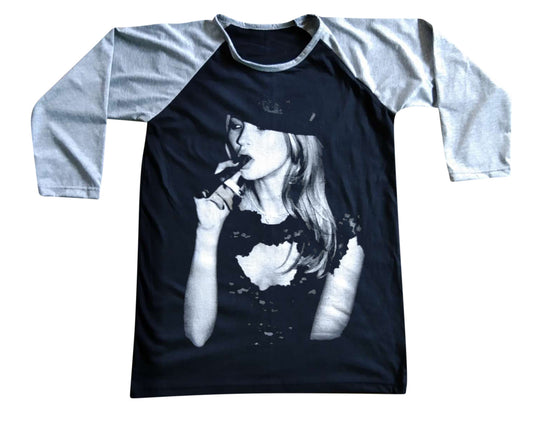 Unisex Kate Moss Raglan 3/4 Sleeve Baseball T-Shirt