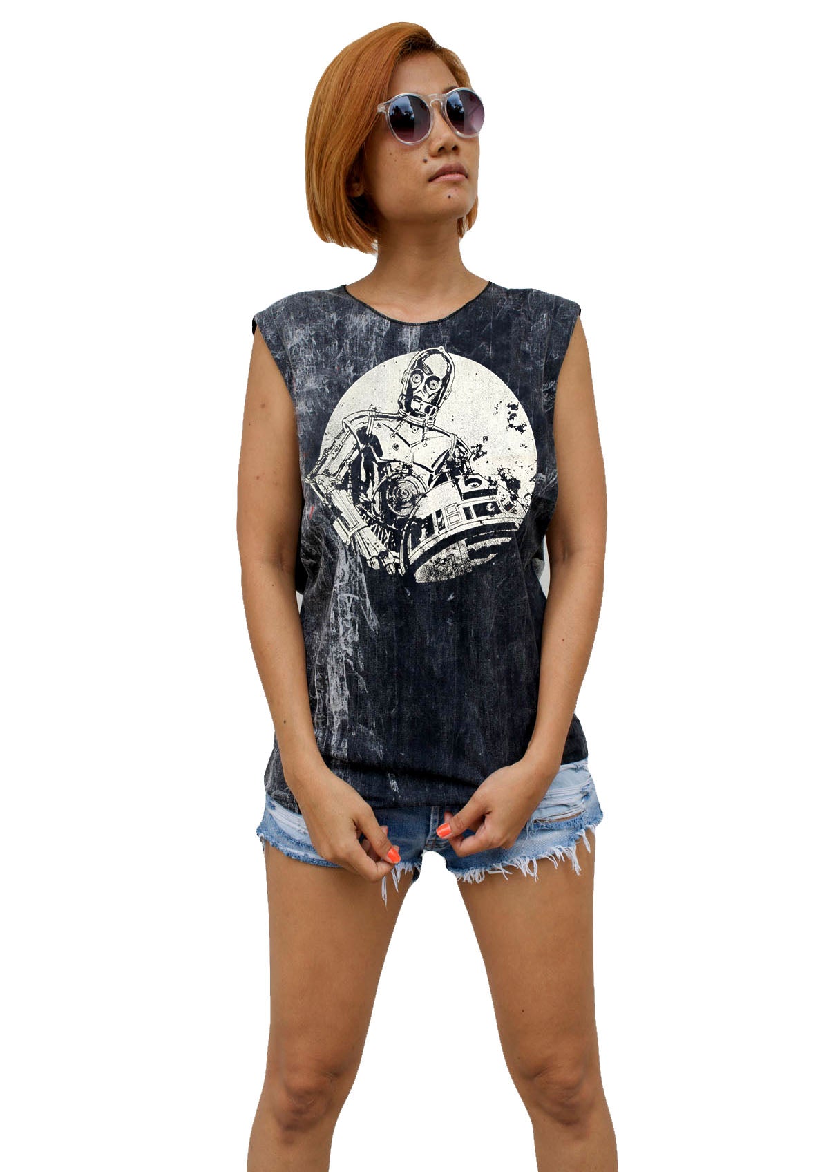 Ladies R2D2 & C3PO Vest Tank-Top Singlet Sleeveless T-Shirt