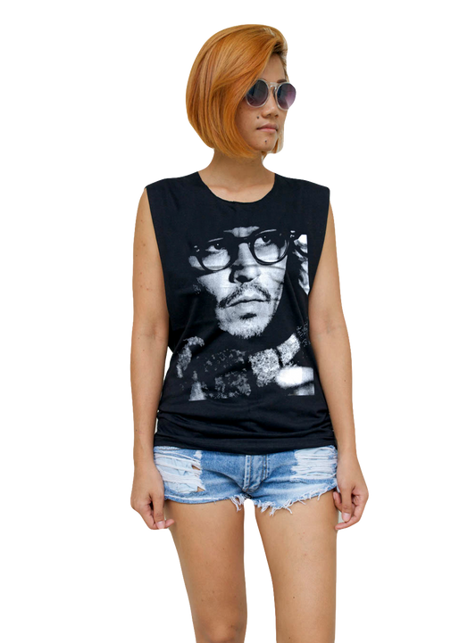 Ladies Johnny Depp Vest Tank-Top Singlet Sleeveless T-Shirt