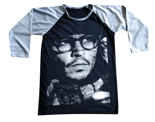 Unisex Johnny Depp Raglan 3/4 Sleeve Baseball T-Shirt