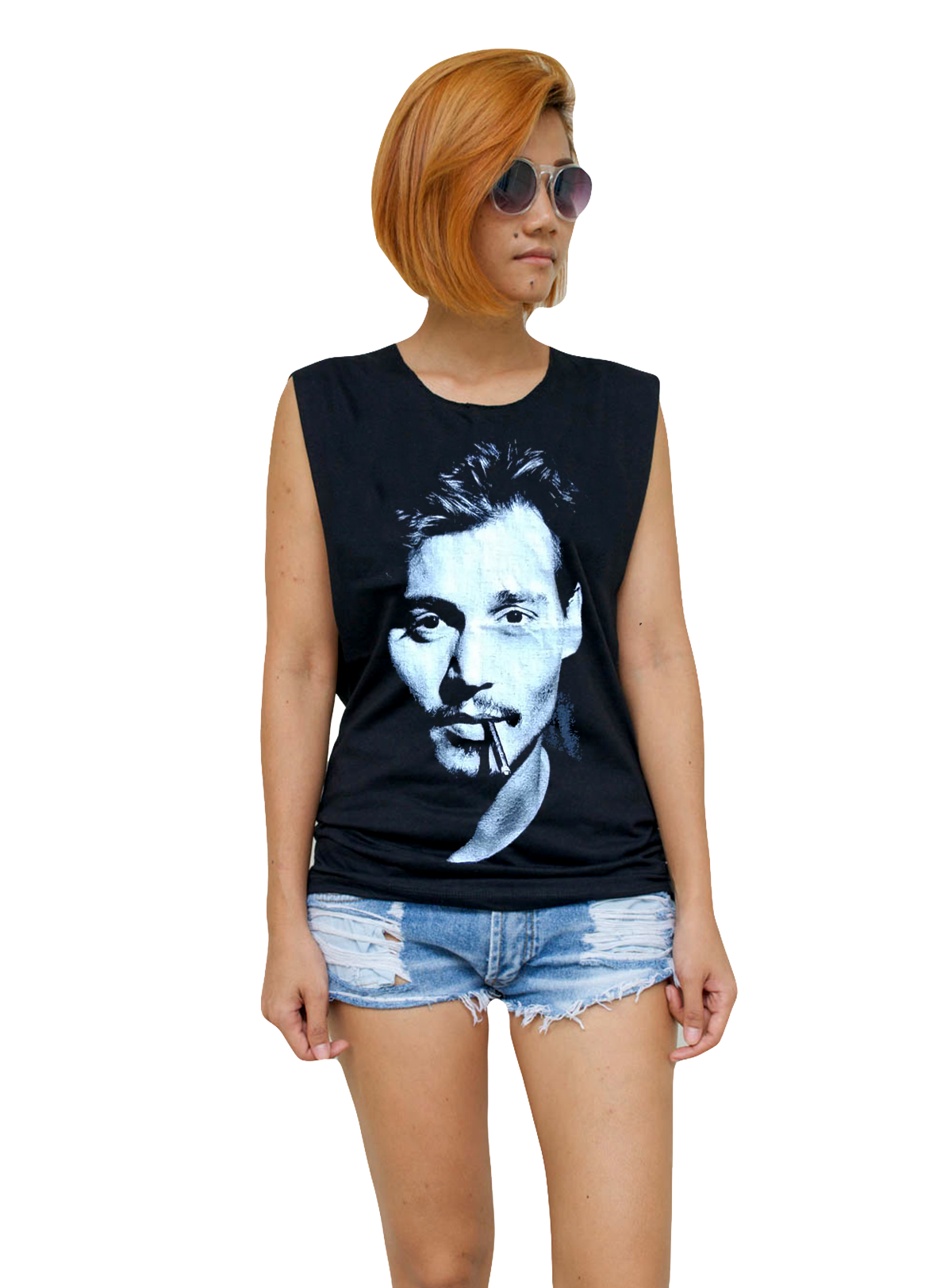 Ladies Johnny Depp Vest Tank-Top Singlet Sleeveless T-Shirt