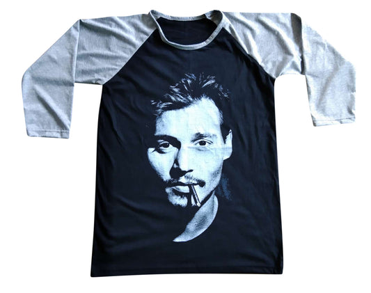 Unisex Johnny Depp Raglan 3/4 Sleeve Baseball T-Shirt