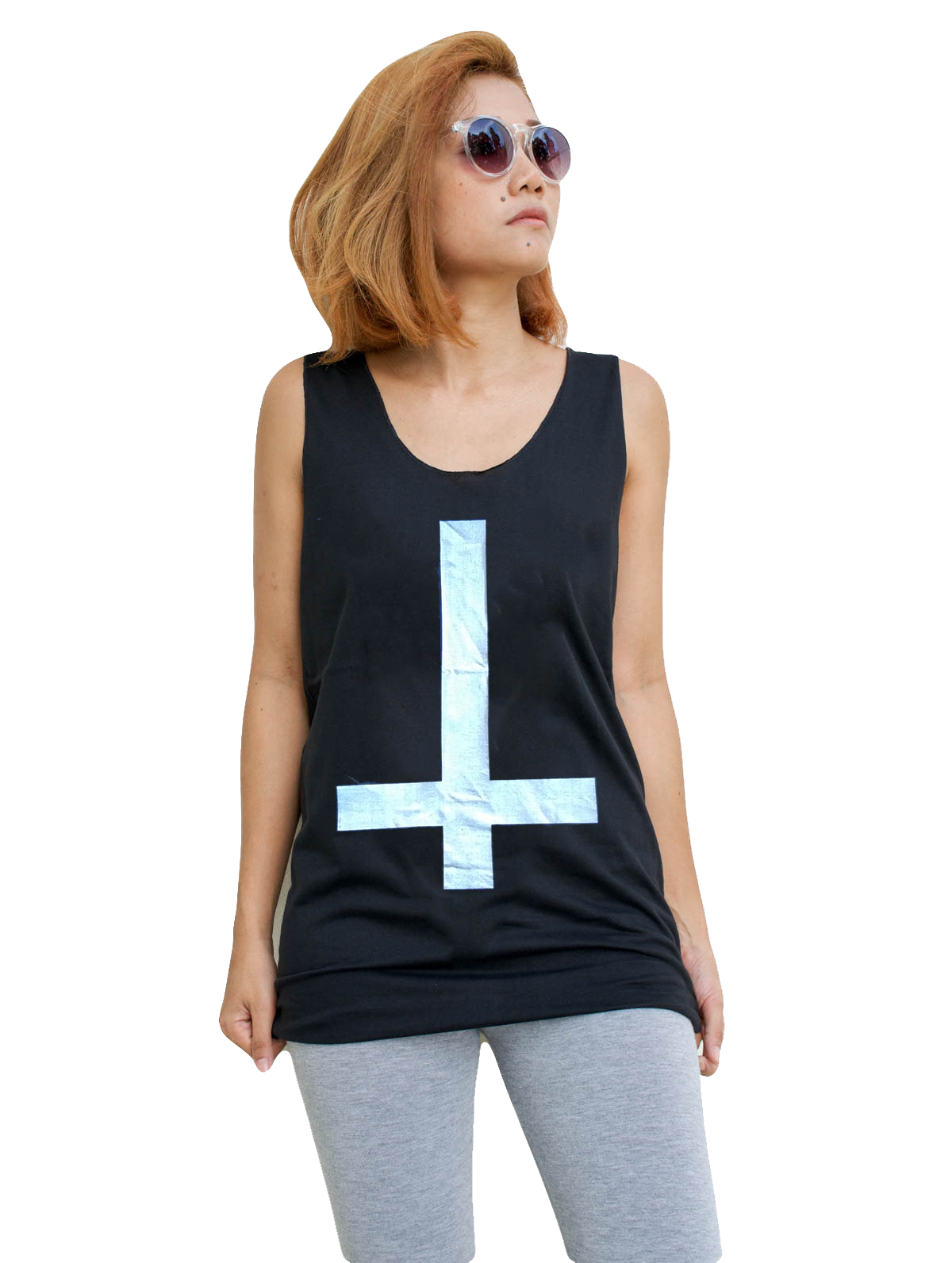 Unisex Inverted Cross Satan Tank-Top Singlet vest Sleeveless T-shirt