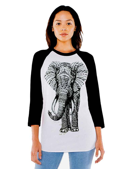 Unisex Aztec Elephant 3/4 Sleeve Baseball T-Shirt