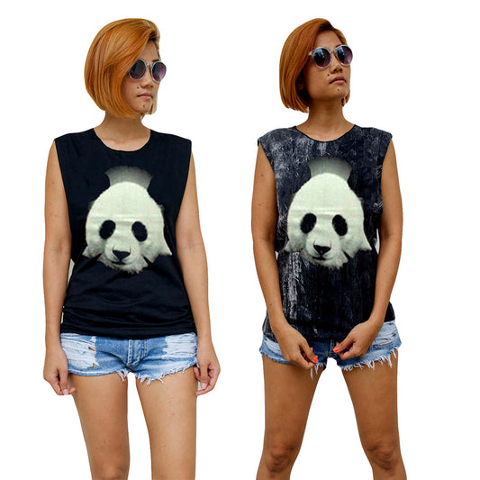 Ladies Panda Vest Tank-Top Singlet Sleeveless T-Shirt